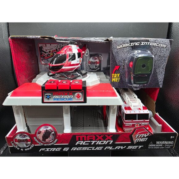 Maxx Action Rescue Fire & Rescue Play Set With Fire Truck Helicopter - Picture 1 of 10